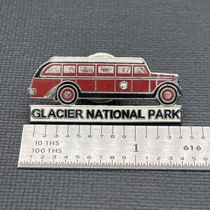 Glacier National Park Vintage Jammer Bus Souvenir Pin Lapel Hat Silver Red MT